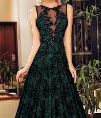 Come fare vestito in sbieco con manica in pizzo. Offerta 0460 Abito Da Sera Lungo A Ruota In Pizzo Nero Foderato Verde