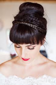 Bang bang into the room. 24 Charming Wedding Hairstyles With Bangs Wedding Forward Hairstyles With Bangs Hair Styles Bridesmaid Hair Long