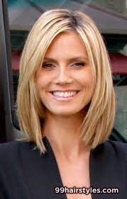 Medium Length Straight Blonde With Long Layers Side Part And Copper Highlights Hairstyle Hairstyle Ideas Hair Styles Thick Hair Styles Medium Hair Styles