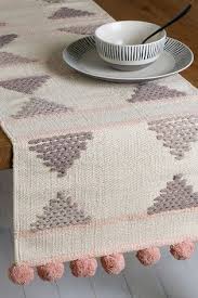 Woven Pom Pom Table Runner In 2020 Woven Placemats Fabric Runner Hand Woven Table Runner