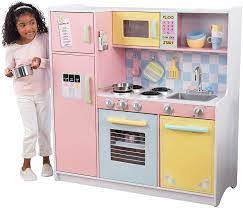 Huge giant play kitchen set for kids. Amazon Com Kidkraft Kidkraft Wooden Large Pastel Play Kitchen With Turning Knobs See Through Doors And Play Phone Gift For Ages 3 Toys Games