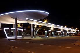 The New Central Bus Station In Halle Saale 7 Zob At Night Bus Station Petrol Station Public Transport Architecture