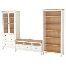 Hemnes مجموعة تخزين تليفزيون صباغ أبيض بني فاتح زجاج شفاف Ikea