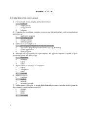 Test 1 Revision Answer Docx Activities U2013 Cit 210 Circle The Letter Of The Correct Answer 1 The Keyboard Mouse Display And System Unit Are A Hardware Course Hero