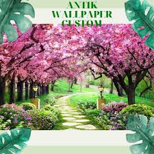 Pink sakura tree wallpaper, sunset, fantasy art, lava, trees. Wallpaper Custom Tema Bunga Sakura Uk 6m2 Lem Greatwall Suku Ca Lazada Indonesia