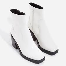 Black Boots White Sole Ladies Venza Chunky Sole Western Ankle Boot In White Patent Ankle Boot Boots Ego Shoes
