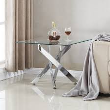 A simple coffee table with chrome legs and an oval clear glass top. Daytona Round Clear Glass Coffee Table With Chrome Browse Over 500 Stylish Products Go Furniture Co Uk