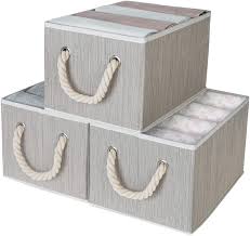 Each bin is made from durable plastic, allowing you to see what's inside, and can be easily cleaned with soap and water. Amazon Com Storageworks Large Decorative Storage Bins Closet Storage Baskets With Cotton Rope Handles Foldable Storage Boxes For Shelves Mixing Of Gray Brown Beige 3 Pack