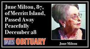 OBITUARY: June Milton, 87, of Merritt Island, Passed Away Peacefully  December 28
