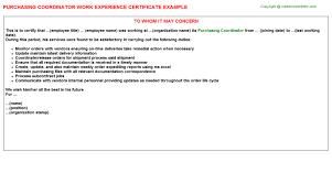 Purchasing Coordinator Experience Certificate