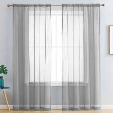 Set Of 2 Light Grey Luxton Rod Pocket Voile Sheer Curtains Temple Webster In 2021 Sheer Curtain Panels Sheer Curtain Panel Curtains