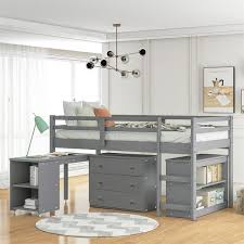 Shop for loft beds with desks in loft beds. Merax Twin Low Loft Bed With Desk And Cabinet Overstock 32054996