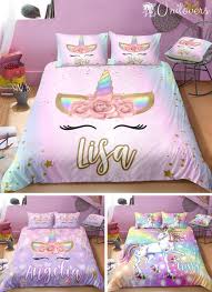 Personalized Unicorn Bedding Set Duvet Cover Comforter Unilovers Unicorn Bed Set Unicorn Room Decor Customised Bed