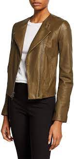 Vince Cross Front Leather Moto Jacket Leather Jacket Style Leather Moto Jacket Linen Blend Pants