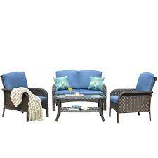 Reina outdoor 5 piece sectional seating group with cushions. Ovios New Augtus 4 Piece 4 Piece Metal Frame Patio Conversation Set With Cushion S Included In The Patio Conversation Sets Department At Lowes Com