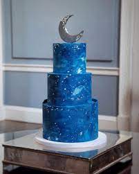 Night Sky And Stars Wedding Cake Marbled Buttercream Blue Moon Cake Cake Cake Design
