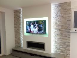 Tv Wall With Stone Facing Stone Wall Living Room Living Room Design Modern Home Fireplace
