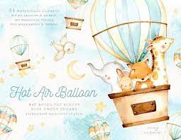 Download Hot Air Balloon Watercolor Clipart Elephant Clipart Moon Etsy Balloon Watercolor Hot Air Balloon Watercolor Air Balloon