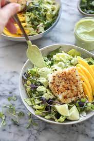 Fish tacos with avocado slaw. Healthy Fish Taco Bowls With Avocado Slaw And Mango Gluten Free