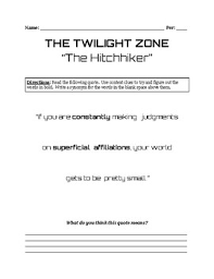 Peele's fellow twilight zone executive producer simon kinberg has a few recommendations too: The Twilight Zone The Hitchhiker By Petrina Scaglione Tpt