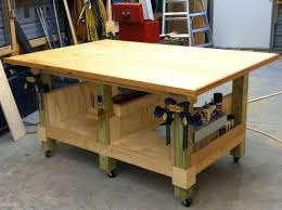 My 4 X 6 Ft Woodworking Assembly Table Six Legs From 4 X 4 Posts Each With Locking Wheels Woodworking Assembly Table Assembly Table Woodworking Bench Plans