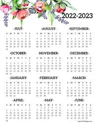 2022 2023 school year calendar free printable paper trail design
