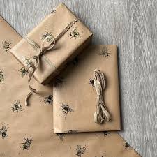 Kraft Wrapping Paper *bumble Bees* Recyclable Eco Gift Wrap 50cm Wide :  Optional Ribbon