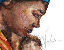 Mujer subsahariana con impresión de acuarela infantil prematuro