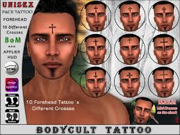 Who doesn't like to have a third eye on his forehead. Second Life Marketplace Bodycult Tattoo Face Unisex 10 Forehead Cross Bfa1112