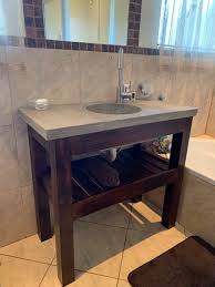 Evacuate the old ledge to gauge the current base cupboard just as the space for the. Concrete Bathroom Vanity Makeover Hometalk