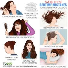 Avoid These 10 Bedtime Mistakes To Prevent Hair Damage Top 10 Home Remedies Damaged Hair How To Prevent Hair Breakage Sleeping With Wet Hair