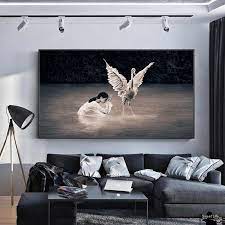 Creative bedroom wall art painting. Creative Prayer Girl And Swan Canvas Art Paintings Black White Print And Poster Wall Art Bedroom Living Room Modern Home Decor Painting Calligraphy Aliexpress