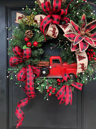 Black And White Buffalo Plaid Christmas Wreath Red Truck Wreath Buffalo Plaid Rustic Christmas Wreath Red Truck Christmas Wreath Fa Rustic Christmas Wreath Christmas Wreaths Christmas Decorations Rustic
