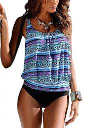 Women Tribal Printed Tankini With Boyshort Bikini Set Blue Floral 1 C418c0hsuws Swimwear Tankini Printed Tankini Plus Size Swimwear