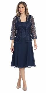 Short Navy Blue Mother Of Groom Dress Chiffon Knee Length Lace Jacket Lace Dress Mother Of Groom Dresses Event Dresses