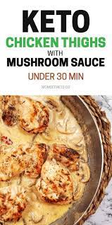 Keto One Skillet Chicken Thighs With Mushroom Sauce Recipe Keto Chicken Thigh Recipes Keto Chicken Thighs Chicken Thigh Recipes