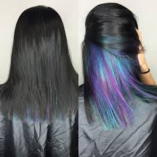 Black And Teal Hairstyles Black Teal Purple Hair Underlights Hairbyjessq Underlights Hair Hair Styles Peekaboo Hair