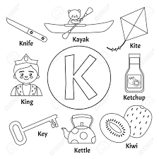 Give a big kick for the letter k! Vector Cute Kids Animal Alphabet Letter K Set Of Cute Cartoon Illustrations Coloring Page Royalty Free Cliparts Vectors And Stock Illustration Image 126777715