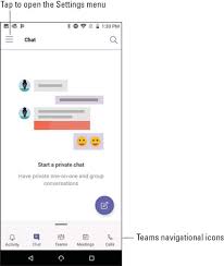Go to the select a channel to meet in section The Microsoft Teams Mobile App Dummies