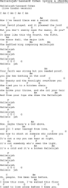 love song lyrics for hallelujah leonard cohen with chords