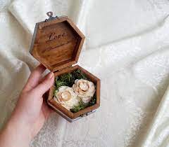 Wedding Rings Box Pillow Rustic Woodland Natural Moss Cotton Lace Shabby Chic Brown Cream Sola Flower Wedding Ring Box Ring Pillow Wedding Ring Bearer Wedding