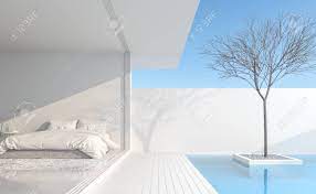 Now you can save up to €120. Minimalist Bedroom In A Private Residence Modern Style With Pure White Beside The Bedroom There Is A Balcony Next To The Pool Decorated With Dry Trees 3d Render Stock Photo Picture And Royalty