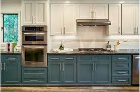 Paint By Sherwin Williams Refuge Sw 6228 Lower Cabinets And Ice Cube Sw 6252 Upper Cabinets Teal Kitchen Cabinets New Kitchen Cabinets Kitchen Renovation