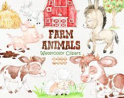 Watercolor Farm Animals Clipartfarm Clip Art Etsy Clip Art Animal Clipart Sheep Baby Shower