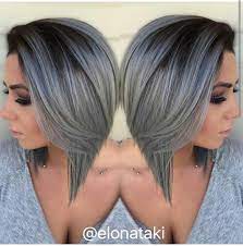 Rooty Silver Gray Angled Bob Hair Hair Styles Short Hair Color Grey Hair Color