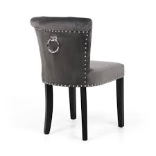Lion knocker dining chairs grey velvet. Sandringham Brushed Grey Velvet Dining Chair Pull Handle Knocker