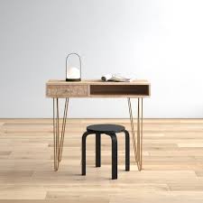 In a dark grey monochromatic room with two chairs, an angle poise lamp and a computer. Allmodern Desks You Ll Love In 2021 Wayfair