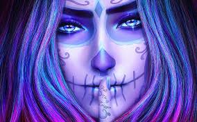 Aware, halloween, magicnaanavi, fantasy, hand, face, pink, finger, blue,  frumusete, HD wallpaper