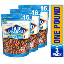 Buy blue diamond almonds low sodium lightly salted snack nuts, 100 calorie packs, 32 count online at an affordable price. Blue Diamond Almonds Roasted Salted Snack Nuts 16 Oz Resealable Bags Pack Of 3 Buy Online In Oman At Oman Desertcart Com Productid 6286993