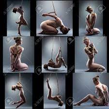 Shibari. Collage Of Naked Girl Tied With Rope, On Gray Background Stock  Photo, Picture and Royalty Free Image. Image 56938478.